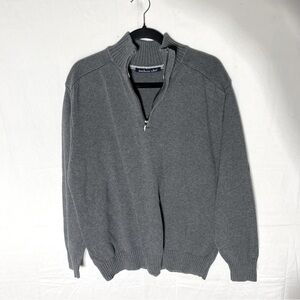 Northern Isles Grey Cotton Knit Mock Neck 1/4 Zip Pullover Sweater L